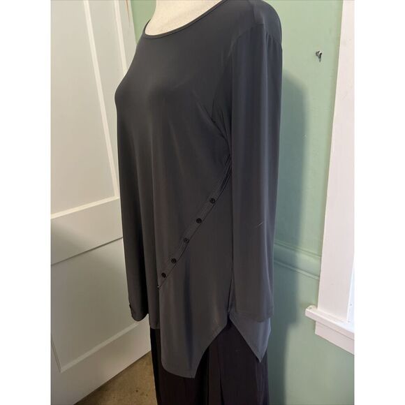 Sun Kim Womens Medium Lagenlook Gray Jersey Pullover Tunic Top Button Details - Picture 6 of 7